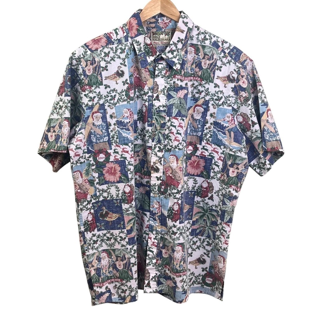 Reyn Spooner Mele Kalikimaka 2004 XXL Christmas Surfing Santa Hula Girls Shirt